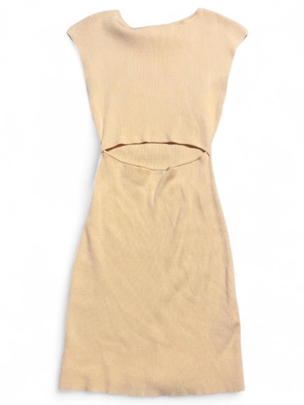 Aritzia Wilfred Beige Minimalist Chic Luxe Cut-Out Bodycon Knit Mini Dress NWOT